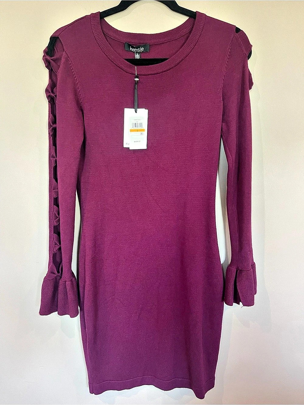 Kensie Mini Sweater Dress in Purple with Sleeve Cutouts